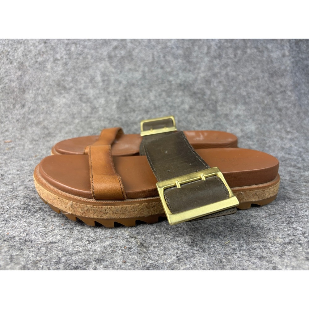 Sorel Roaming Buckle Slide Womens Size 5 Brown Sage Leather Platform Sandals